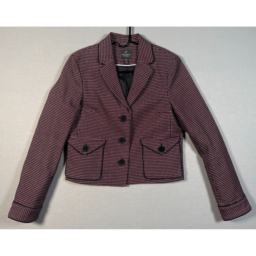 Adrianna Papell Women's Cropped Tweed Blazer - Red White - Size 10 - 97% Cotton